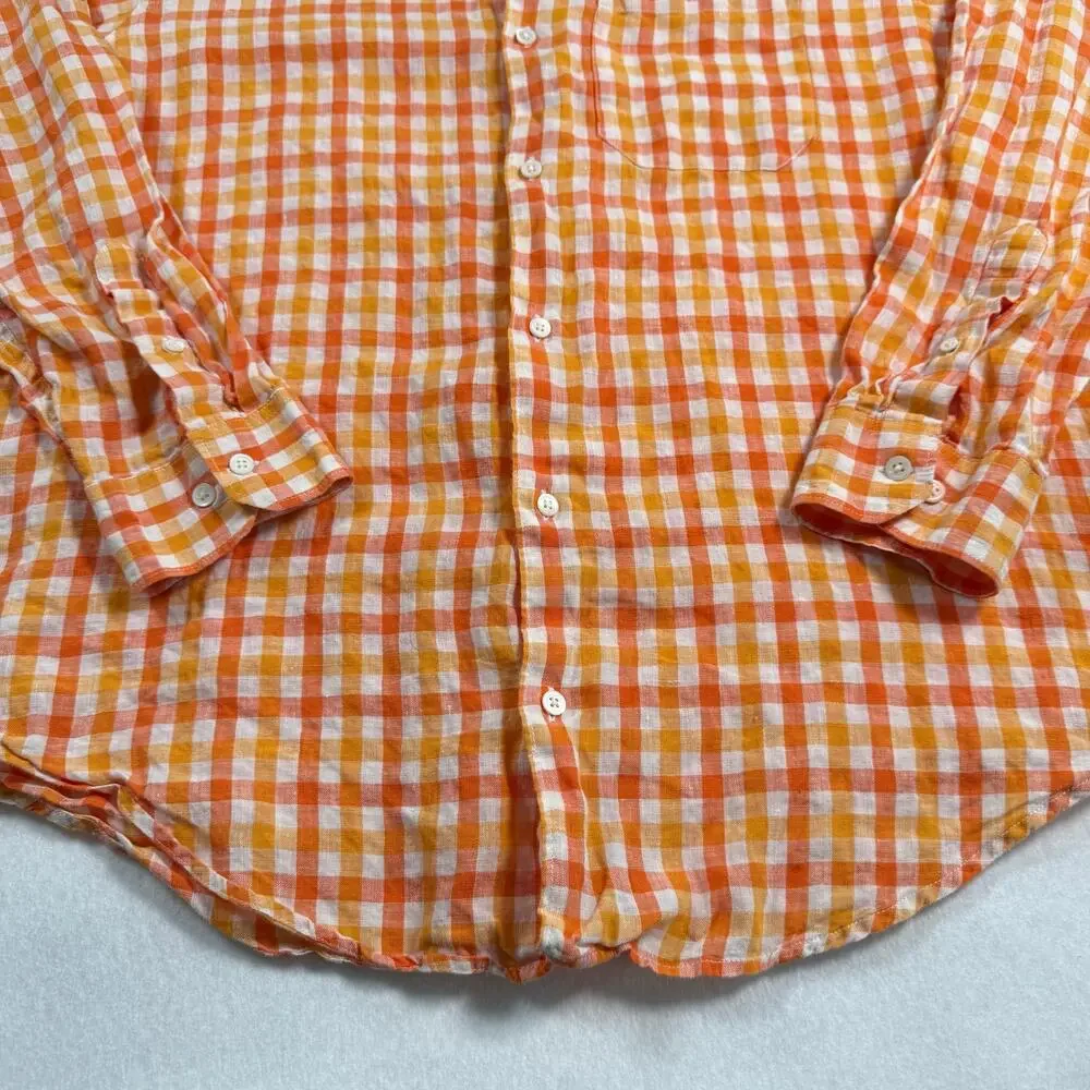 Banana republic linen orange gingham button up shirt Mens size large